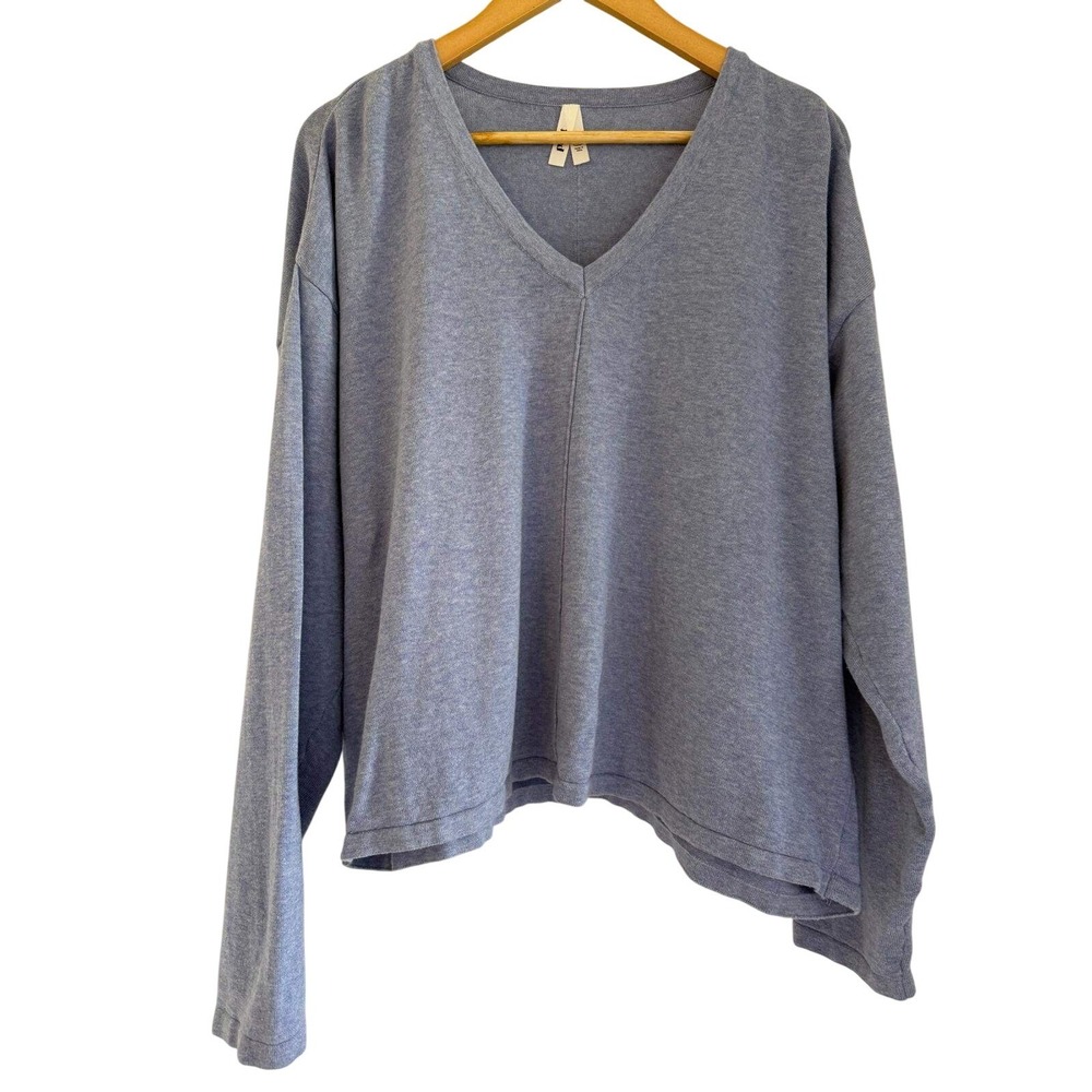 Pact Organic Cotton V-Neck Sweater Blue Boxy Knit Long Sleeve‎ XL Sustainable
